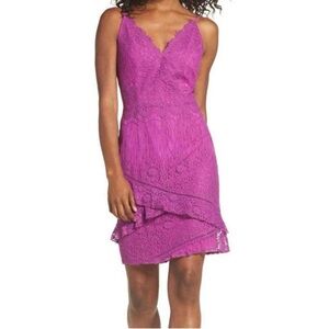Adelyn Rae Lace Sheath Dress With Tiered Skirt. In Pink/Purple. Pre-Owned.
